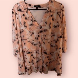 Alfani, V-Neck Flowy Blouse, Pink Patterned, Size XL, Women's